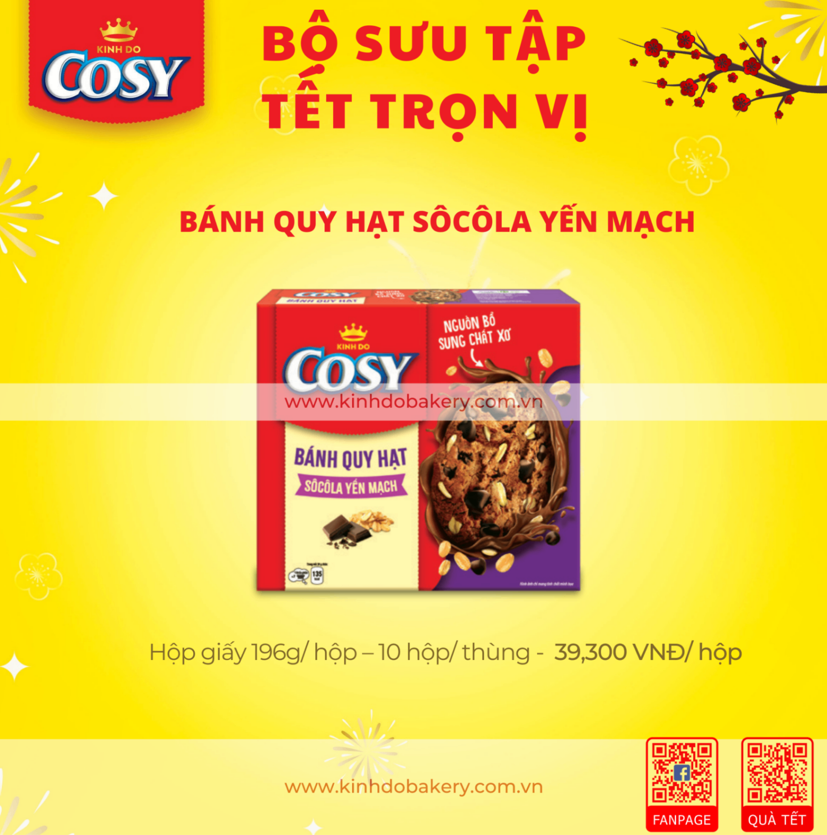 BST Tết Kinh Đô: Bánh quy hạt - socola yến mạch 196g