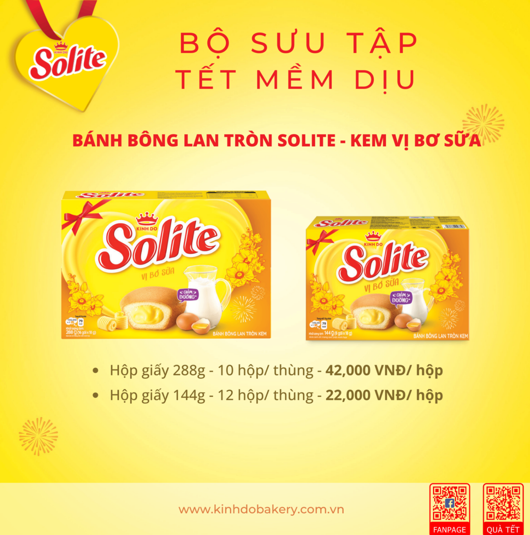 BST Tết Kinh Đô: Bánh Bông lan tròn Solite vị bơ sữa 144g