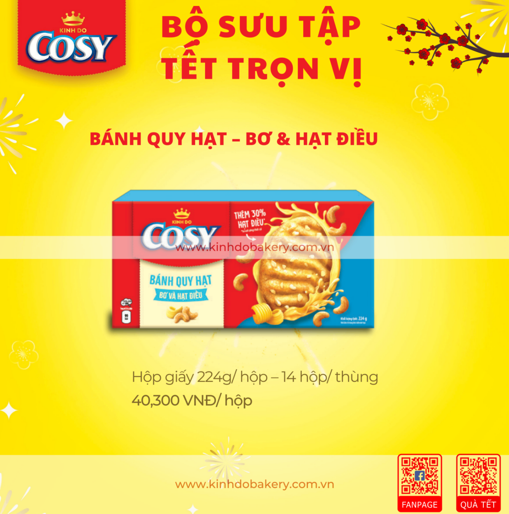 BST Tết Kinh Đô: Bánh quy hạt - bơ hạt điều 224g