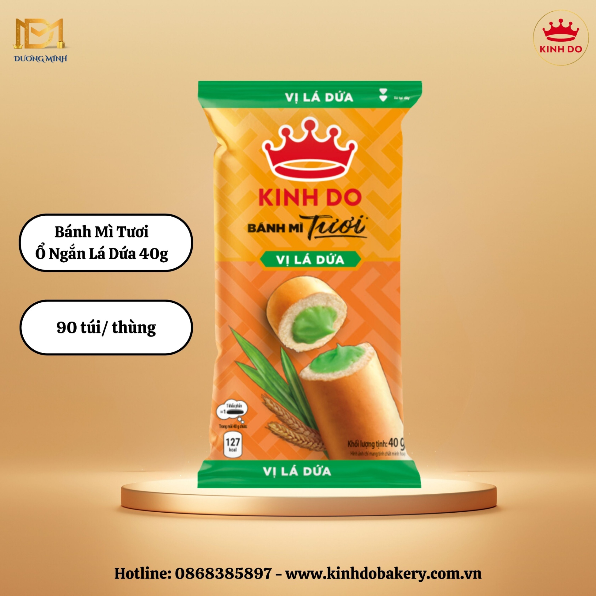 Bánh mì tươi Kinh Đô ổ ngắn lá dứa 40g