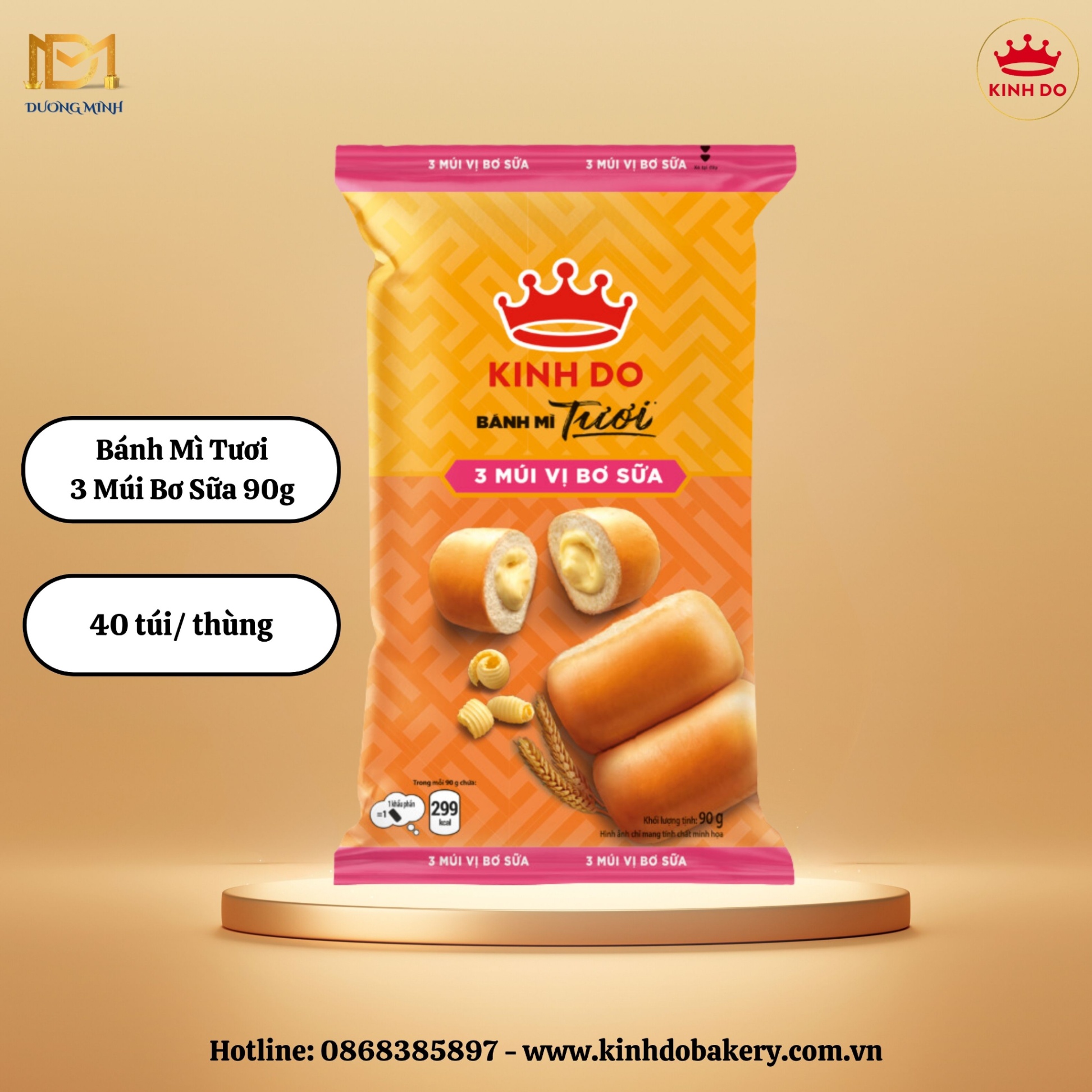 Bánh mì tươi Kinh Đô 3 múi bơ sữa 90g