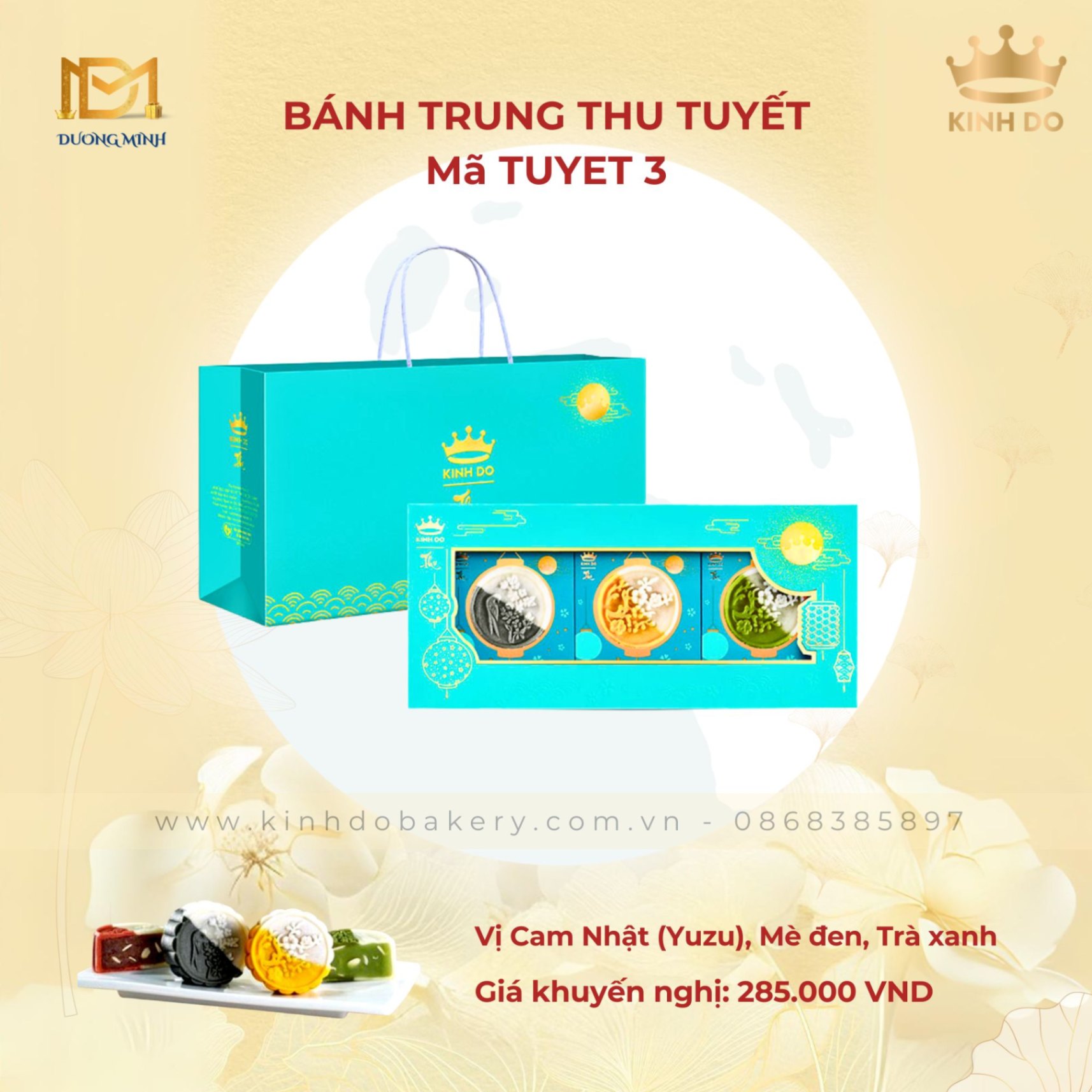 Bánh trung thu Kinh Đô Trung Thu Tuyết - Hộp 3 bánh ( T3 )