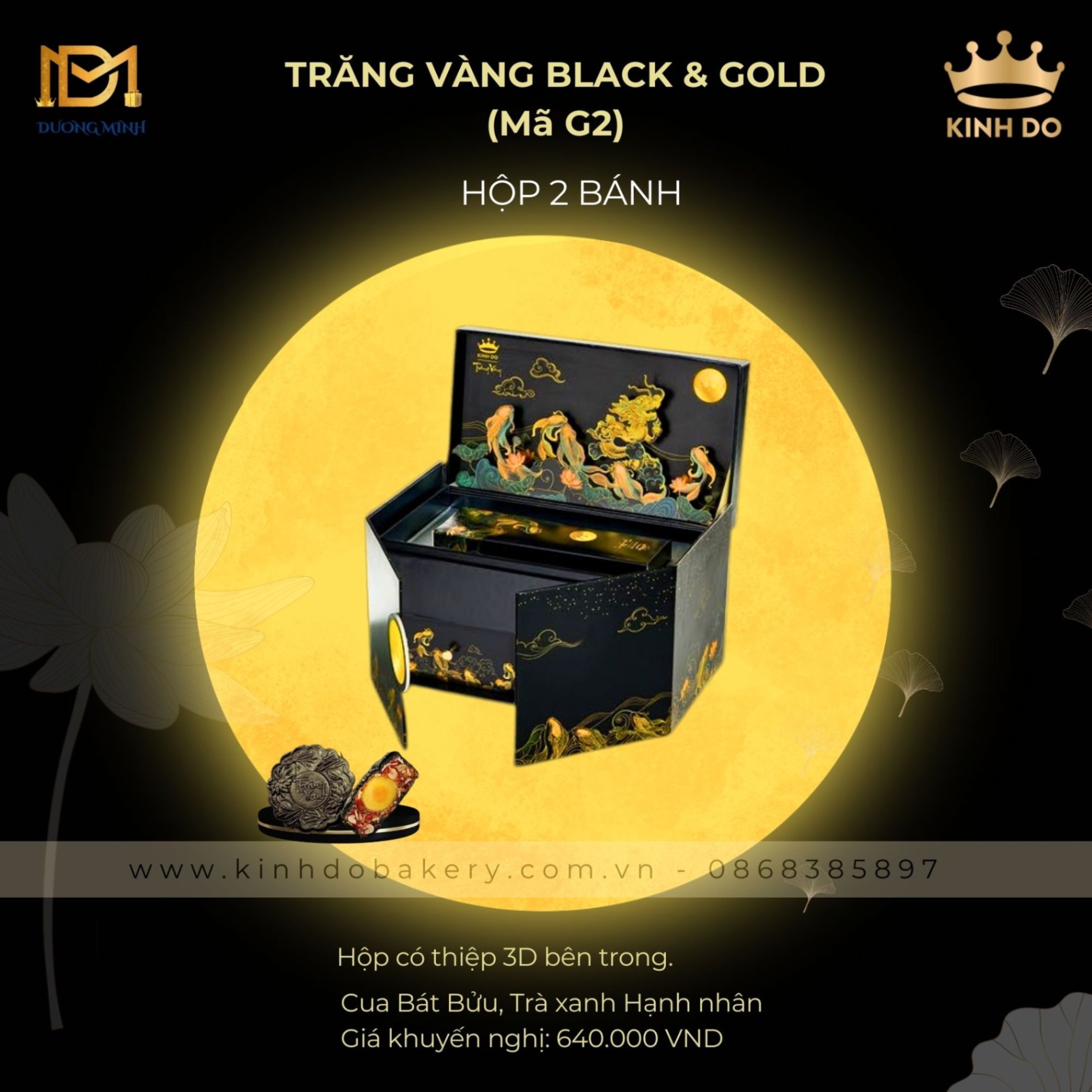 Bánh trung thu Kinh Đô Trăng vàng Black & Gold - Hộp 2 bánh ( G2 )