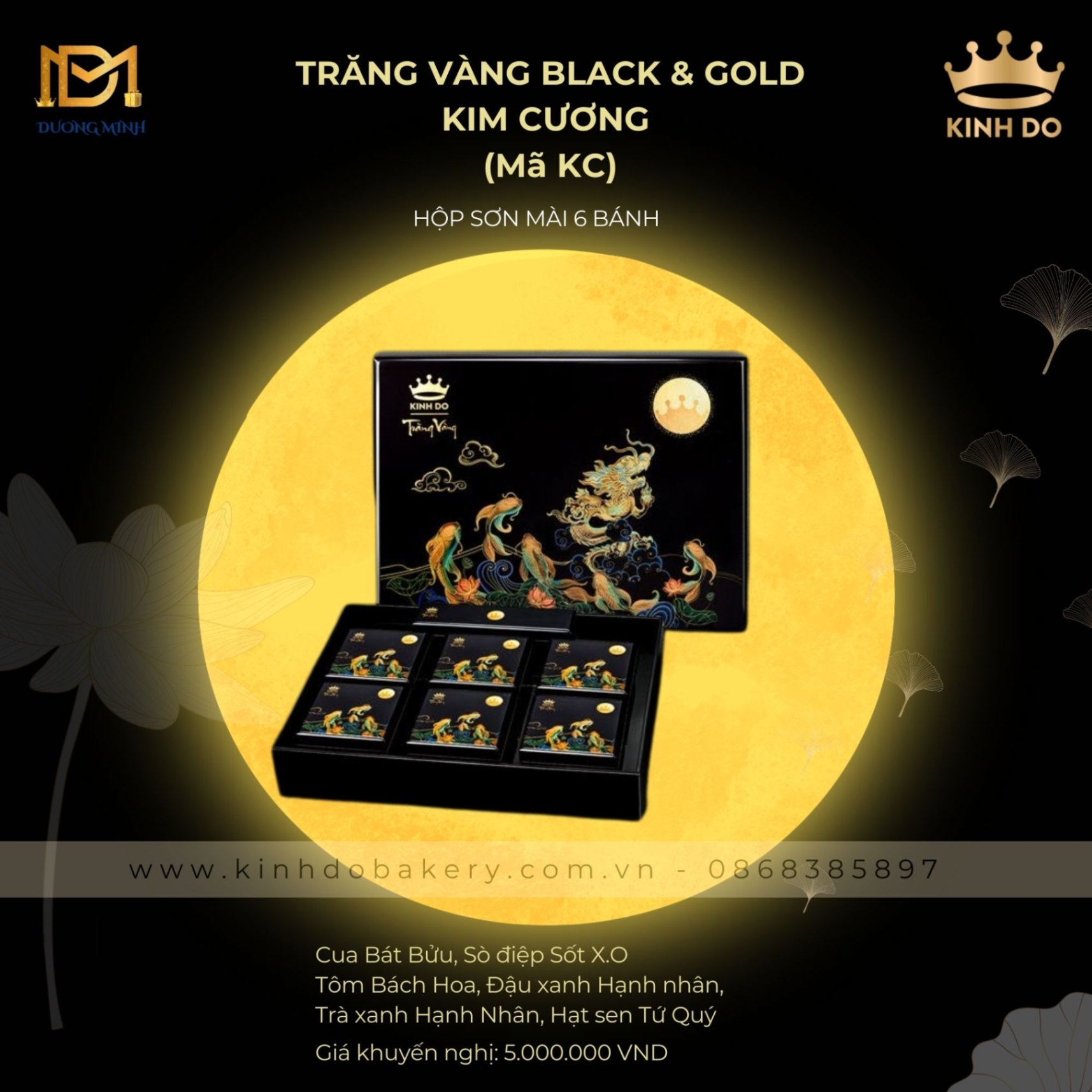 Bánh trung thu Kinh Đô Trăng vàng Black & Gold Kim Cương ( KC )