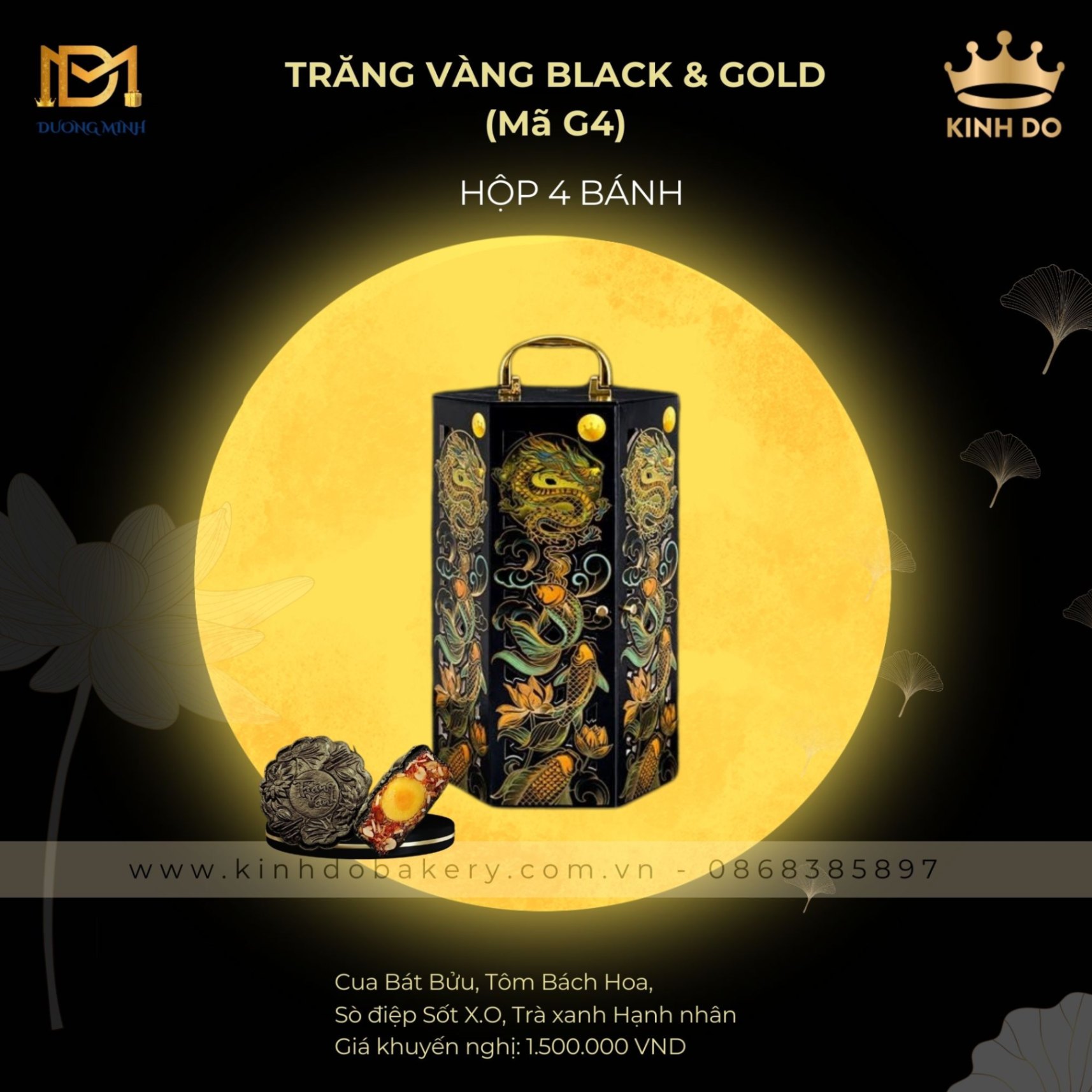 Bánh trung thu Kinh Đô Trăng vàng Black & Gold - Hộp 4 bánh ( G4 )