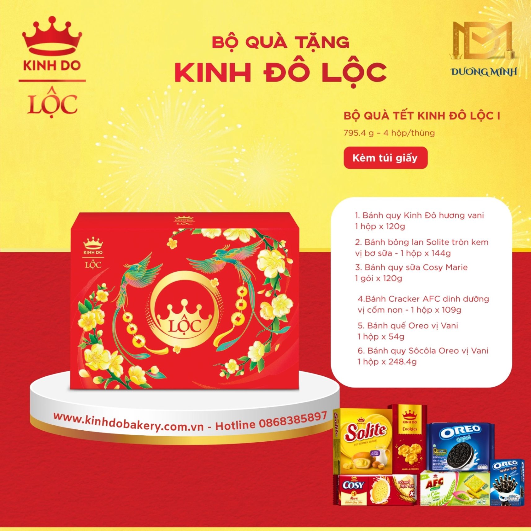 Hộp Quà Tết Bánh Kẹo Kinh Đô Lộc I - Đỏ