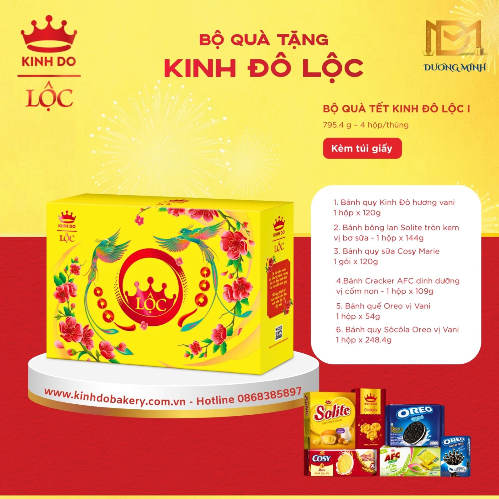 Hộp Quà Tết Bánh Kẹo Kinh Đô Lộc I - Vàng