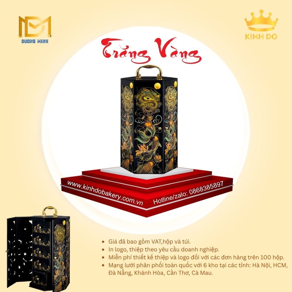 Bánh trung thu Kinh Đô Trăng vàng Long Ngư Vọng Nguyệt - Hộp 4 bánh ( G4 )