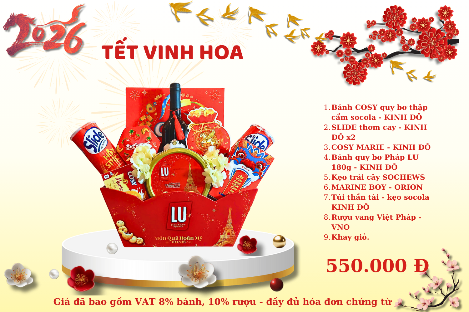 Giỏ Quà Tết Vinh Hoa 2026 – Quà Tết Kinh Đô – Sang Trọng