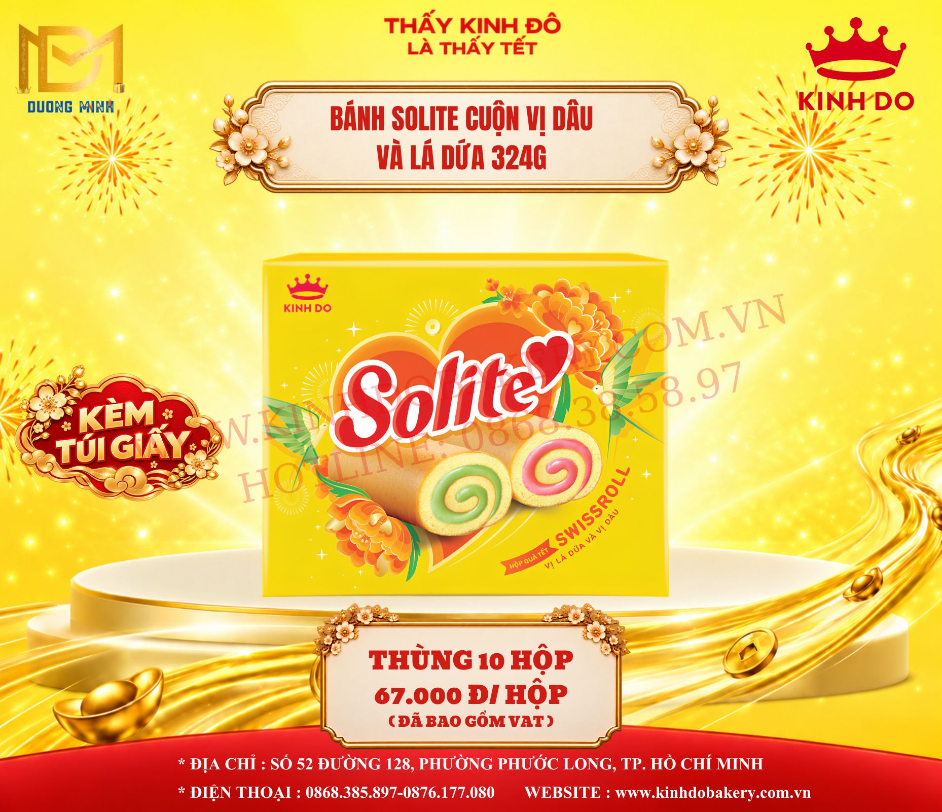 Bánh Solite Cuộn Vị Dâu Và Lá Dứa 324g