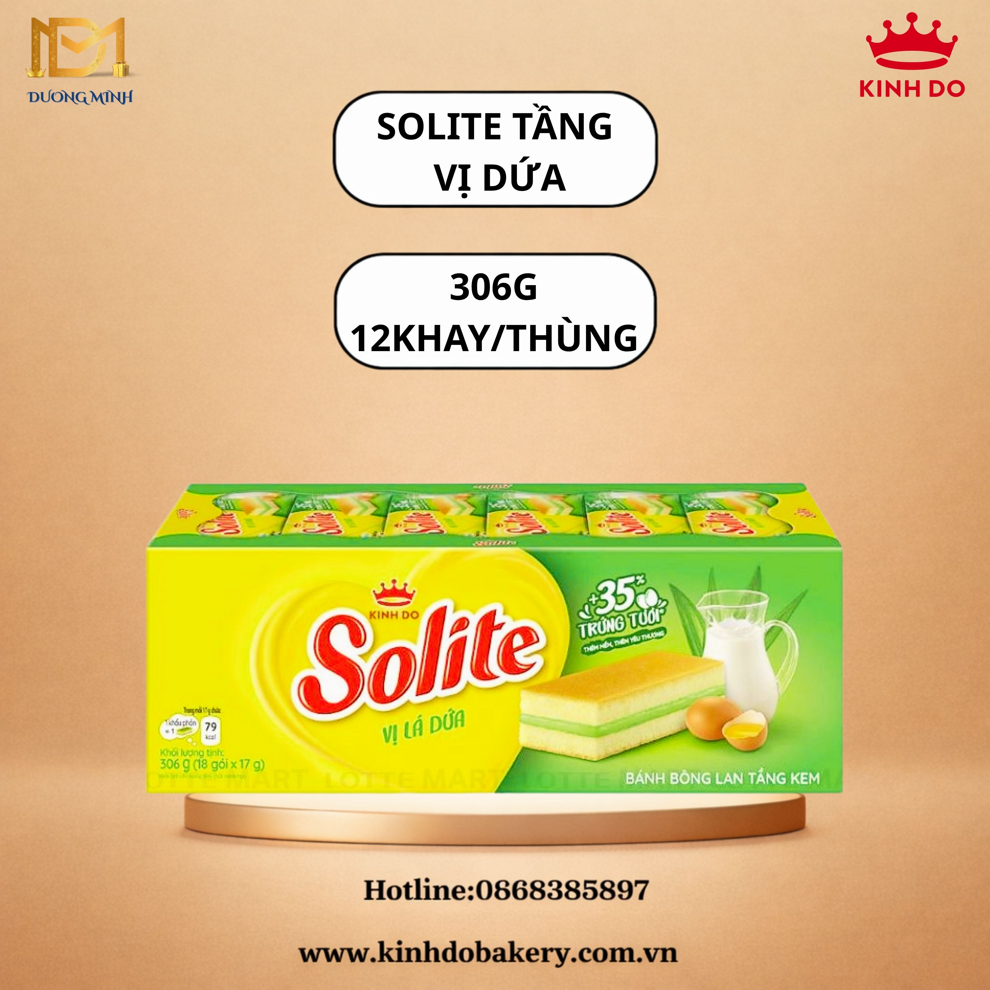 Bánh bông lan tầng Solite Hộp giấy 306g- vị lá dứa