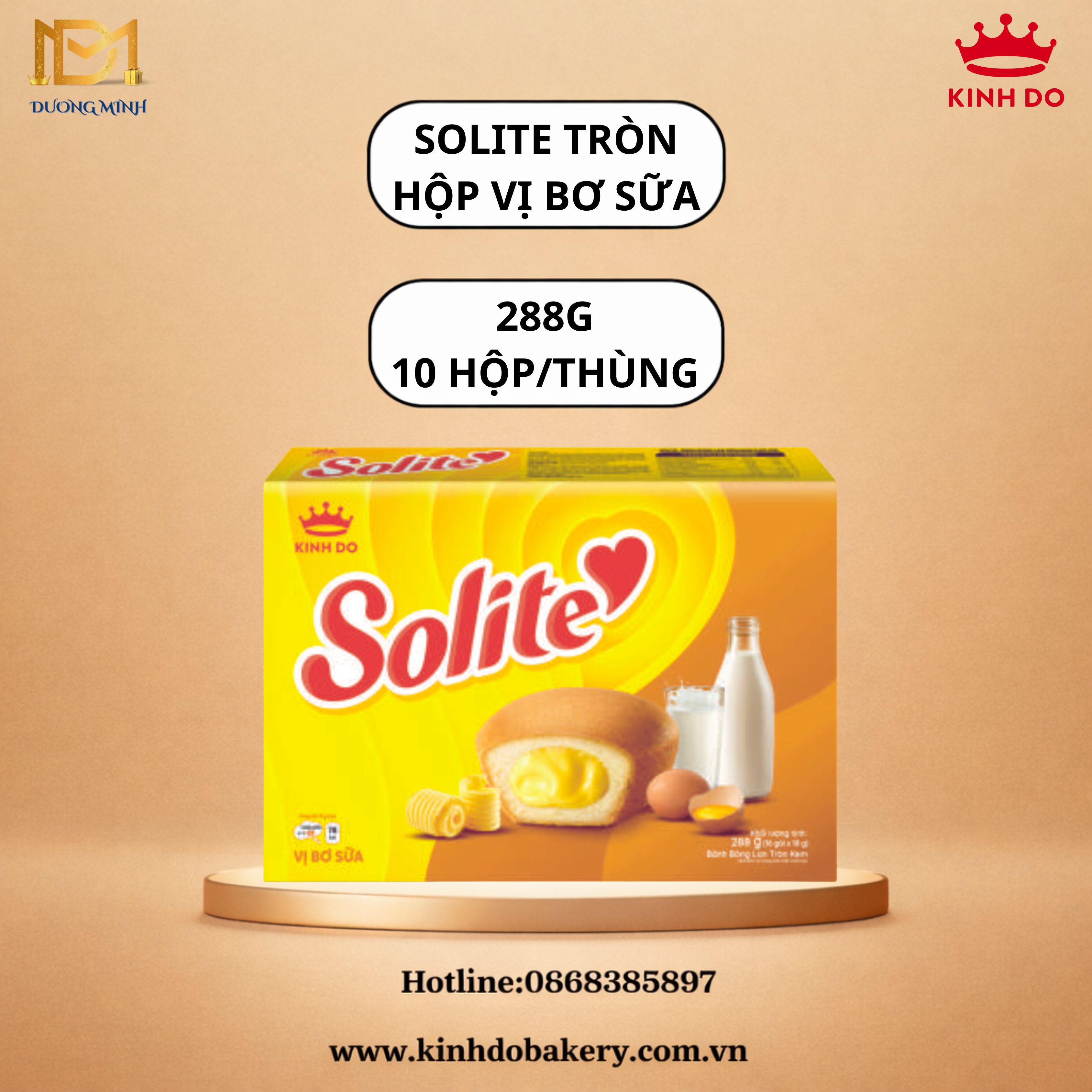 Bánh bông lan tròn Kem vị bơ sữa Solite Hộp giấy 288gr