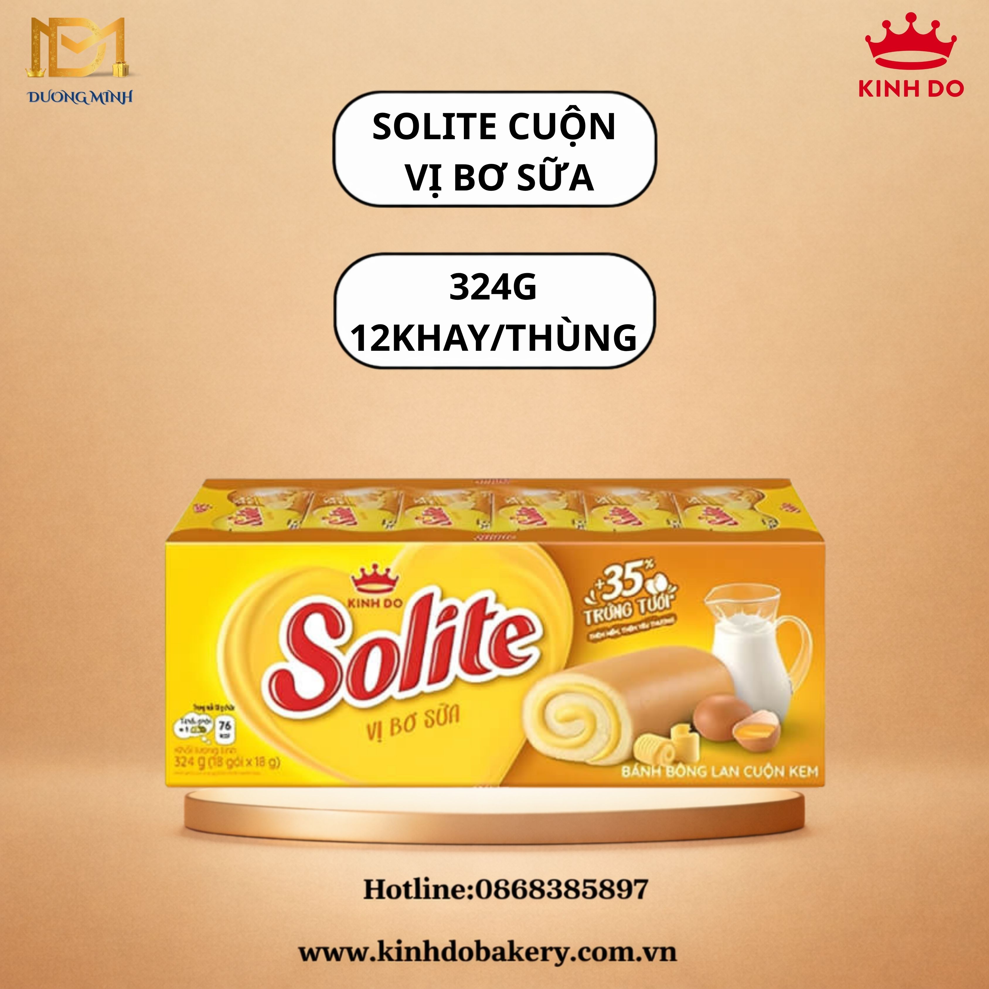 Bánh bông lan tròn Solite Hộp giấy 324gr - vị bơ sữa