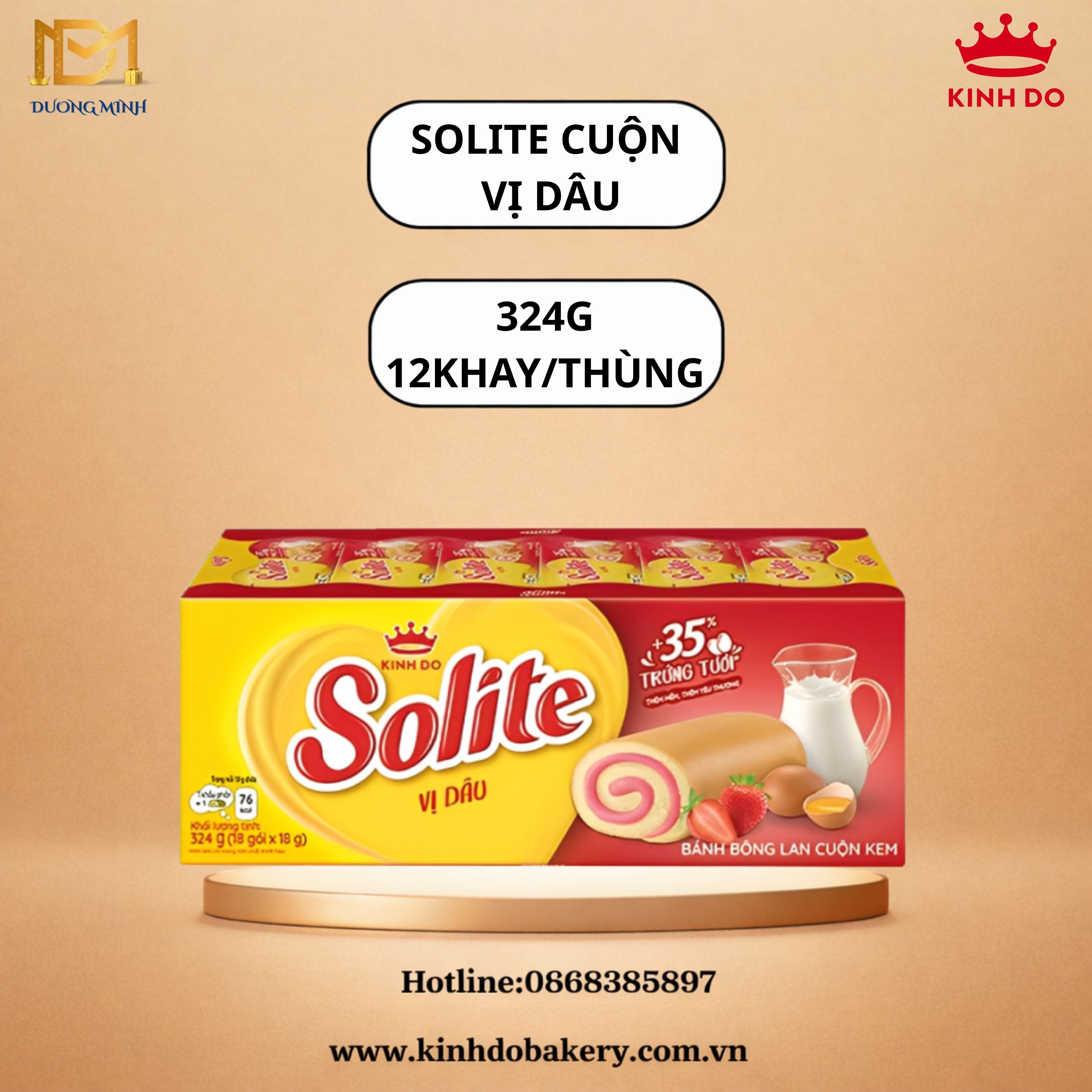 Bánh bông lan tròn Solite Hộp giấy 324gr - vị dâu