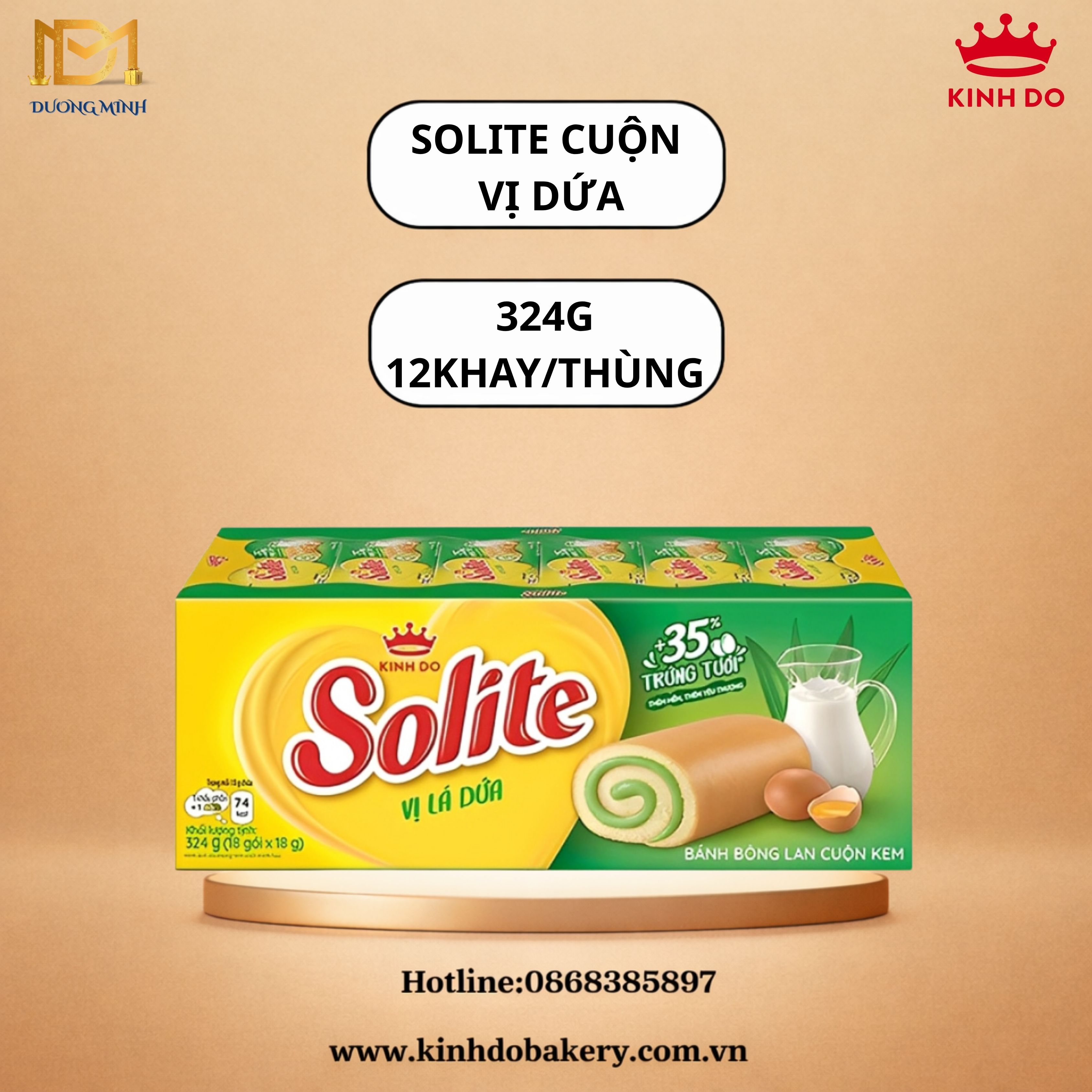 Bánh bông lan tròn Solite Hộp giấy 324gr - vị lá dứa
