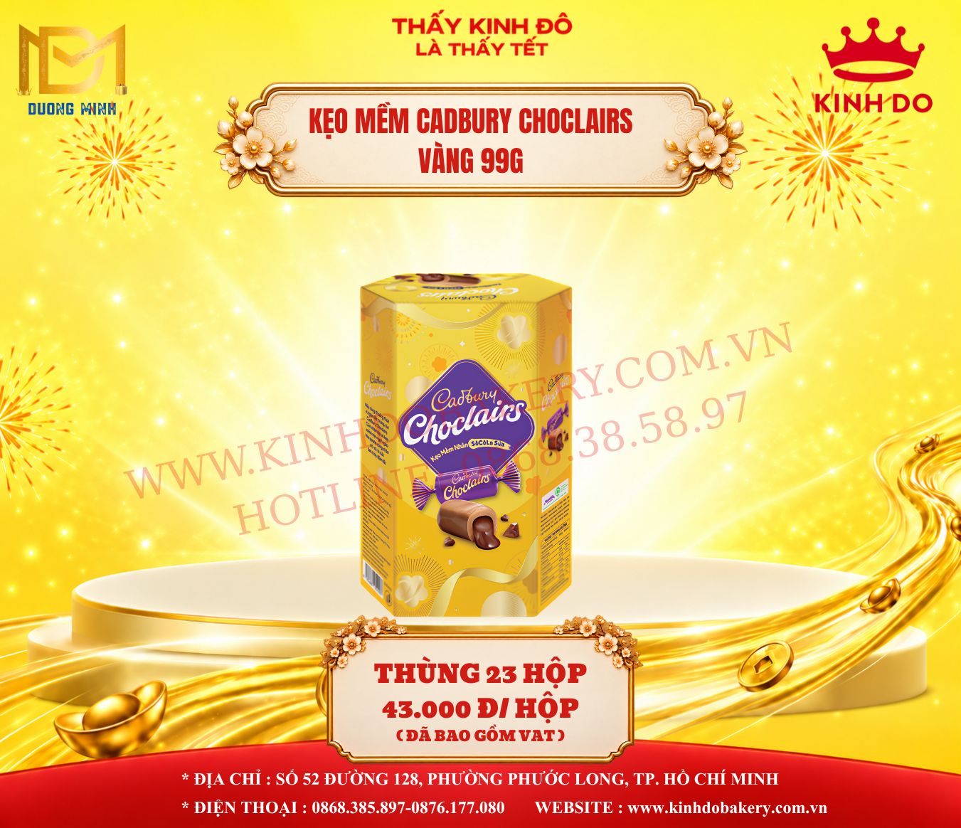 KẸO MỀM CADBURY CHOCLAIRS VÀNG 99G
