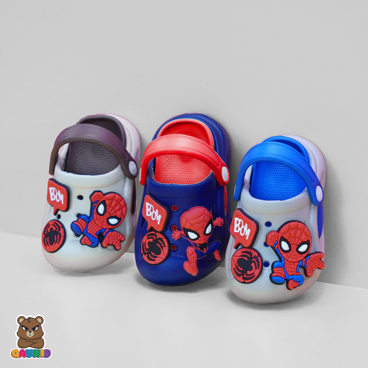 Dép Crocs Gắn Sticker Super Man Boom Cho Bé Trai GAUKID-G09