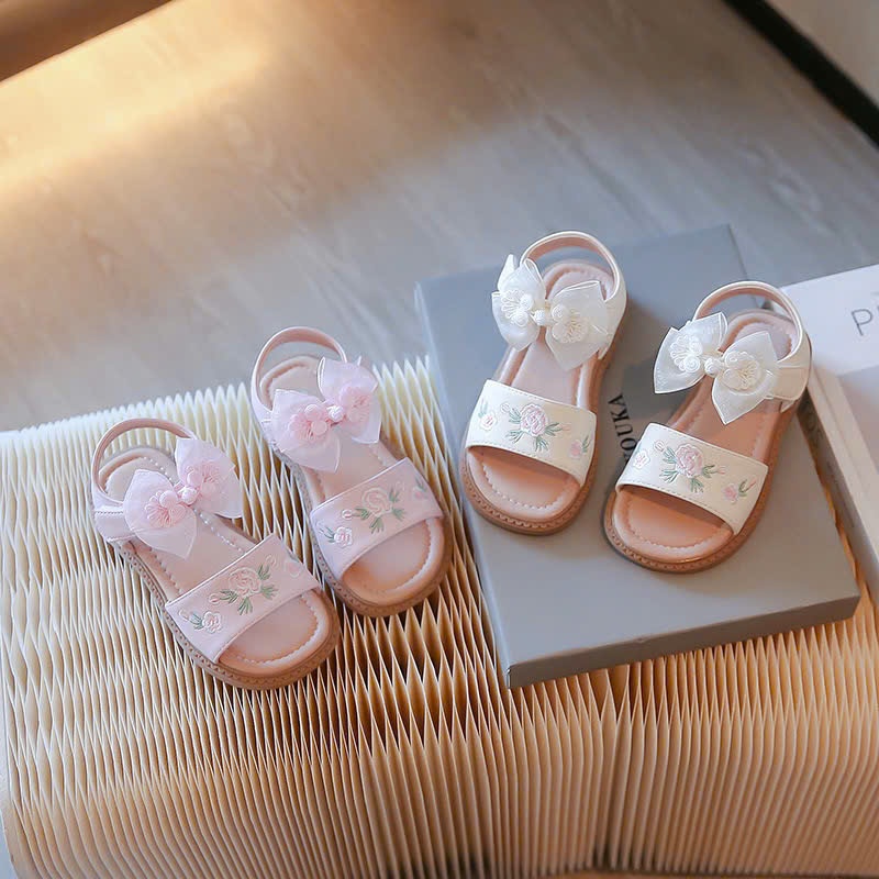 Sandal Hoa Hồng Gắn Nơ Ren