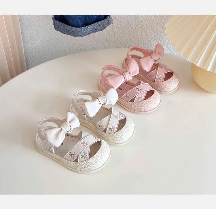 Sandal Tập Đi Thêu Hoa Quai Nơ