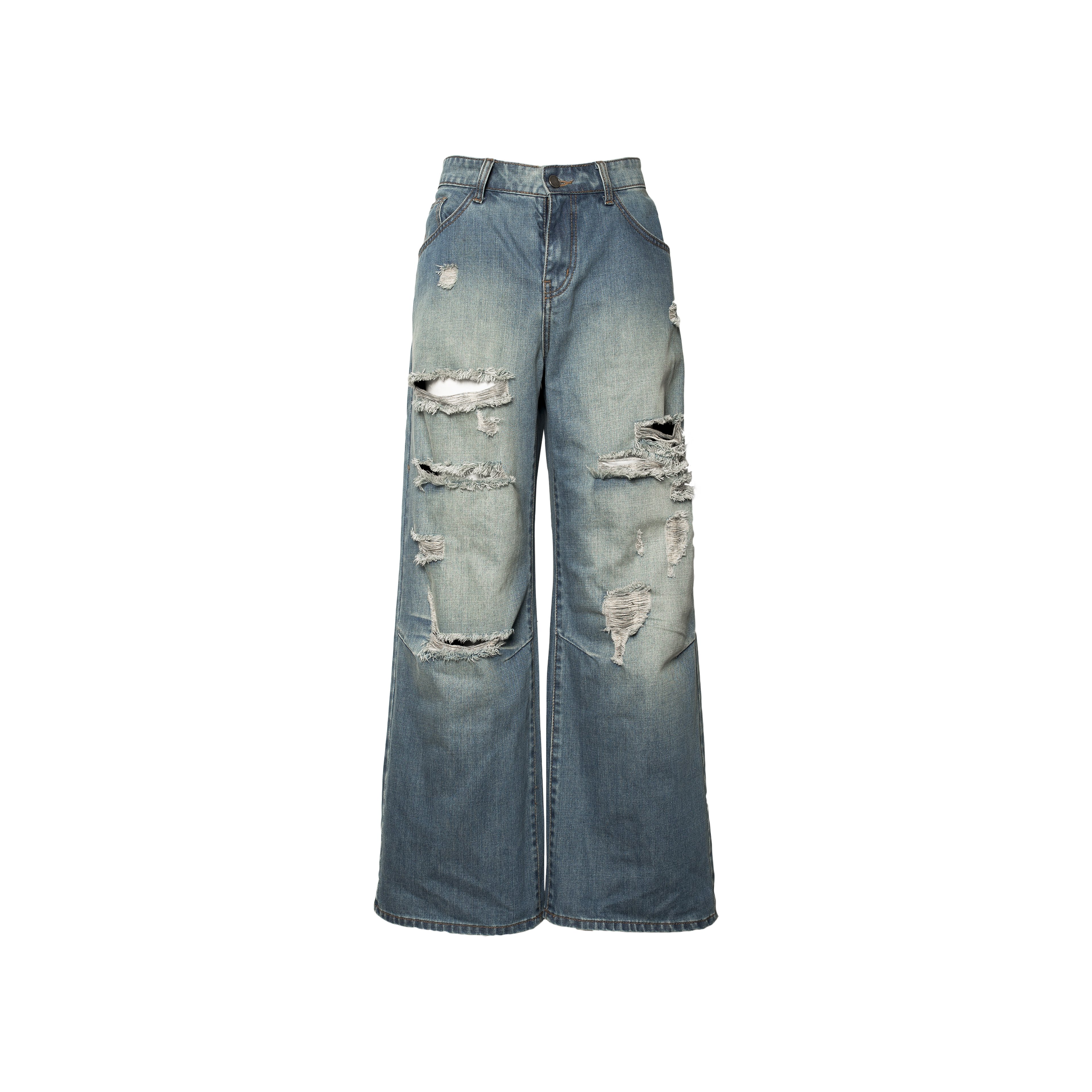 LOW-RISE DISTRESSED JEANS BLUE