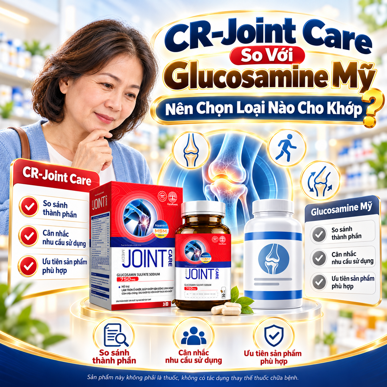 CR-Joint Care So Với Glucosamine Mỹ Nên Chọn Loại Nào Cho Khớp