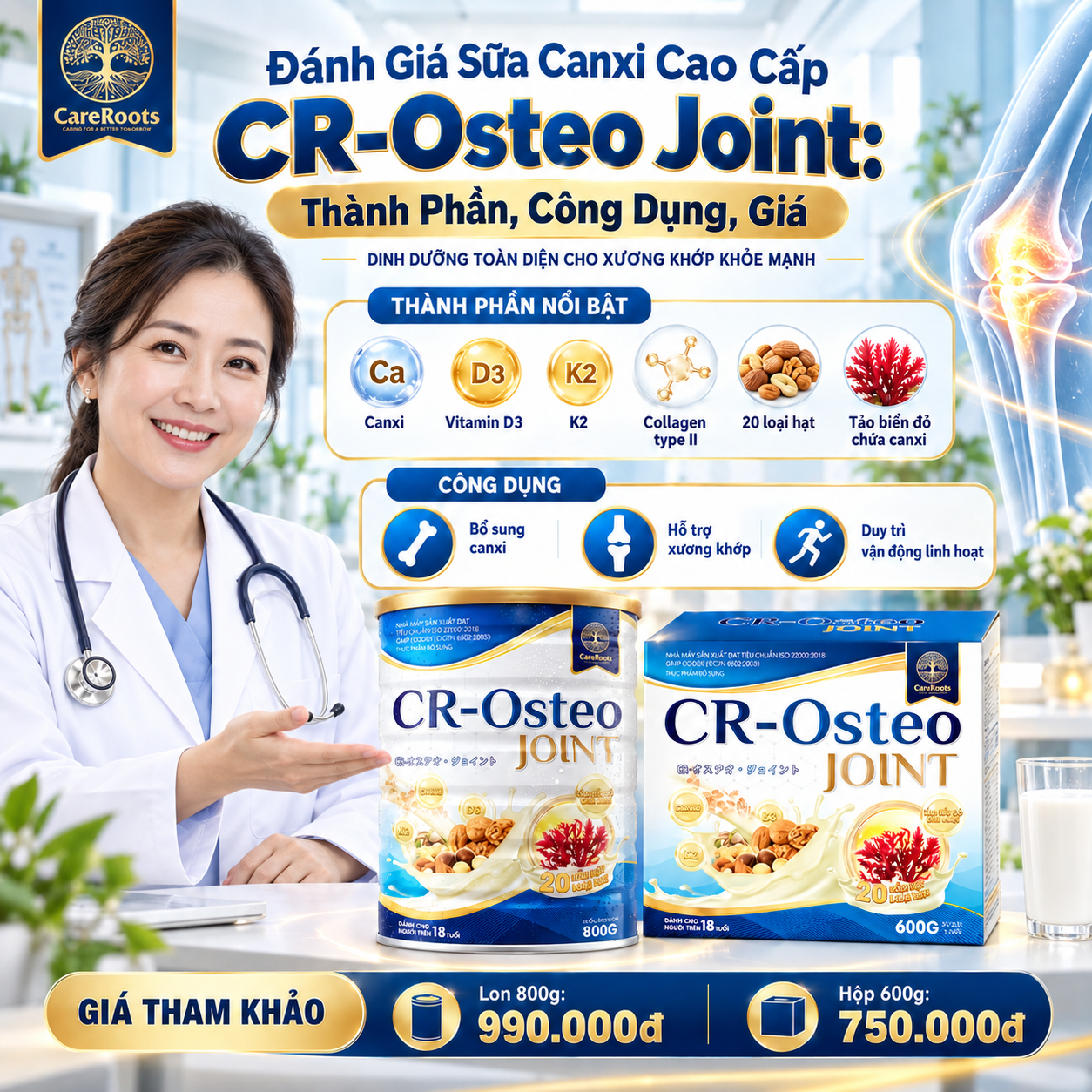 Đánh Giá Sữa Canxi Cao Cấp CR-Osteo Joint: Thành Phần, Công Dụng, Giá