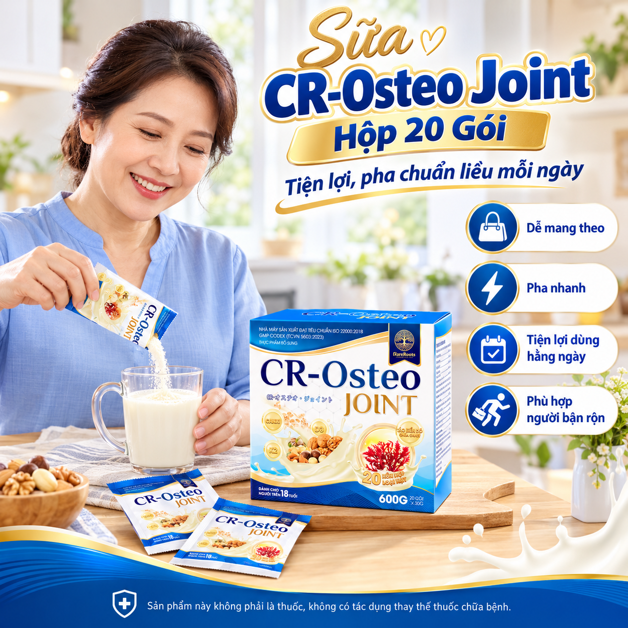 Sữa CR-Osteo Joint Hộp 20 Gói Tiện Lợi, Pha Chuẩn Liều Mỗi Ngày