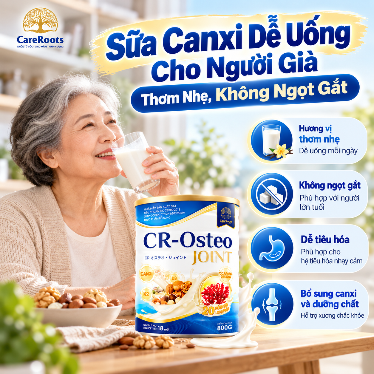 Sữa Canxi Dễ Uống Cho Người Già: Thơm Nhẹ, Không Ngọt Gắt