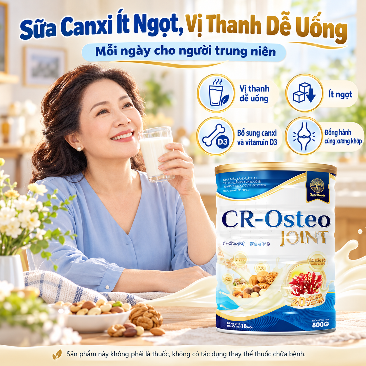 Sữa Canxi Ít Ngọt, Vị Thanh Dễ Uống Mỗi Ngày Cho Người Trung Niên