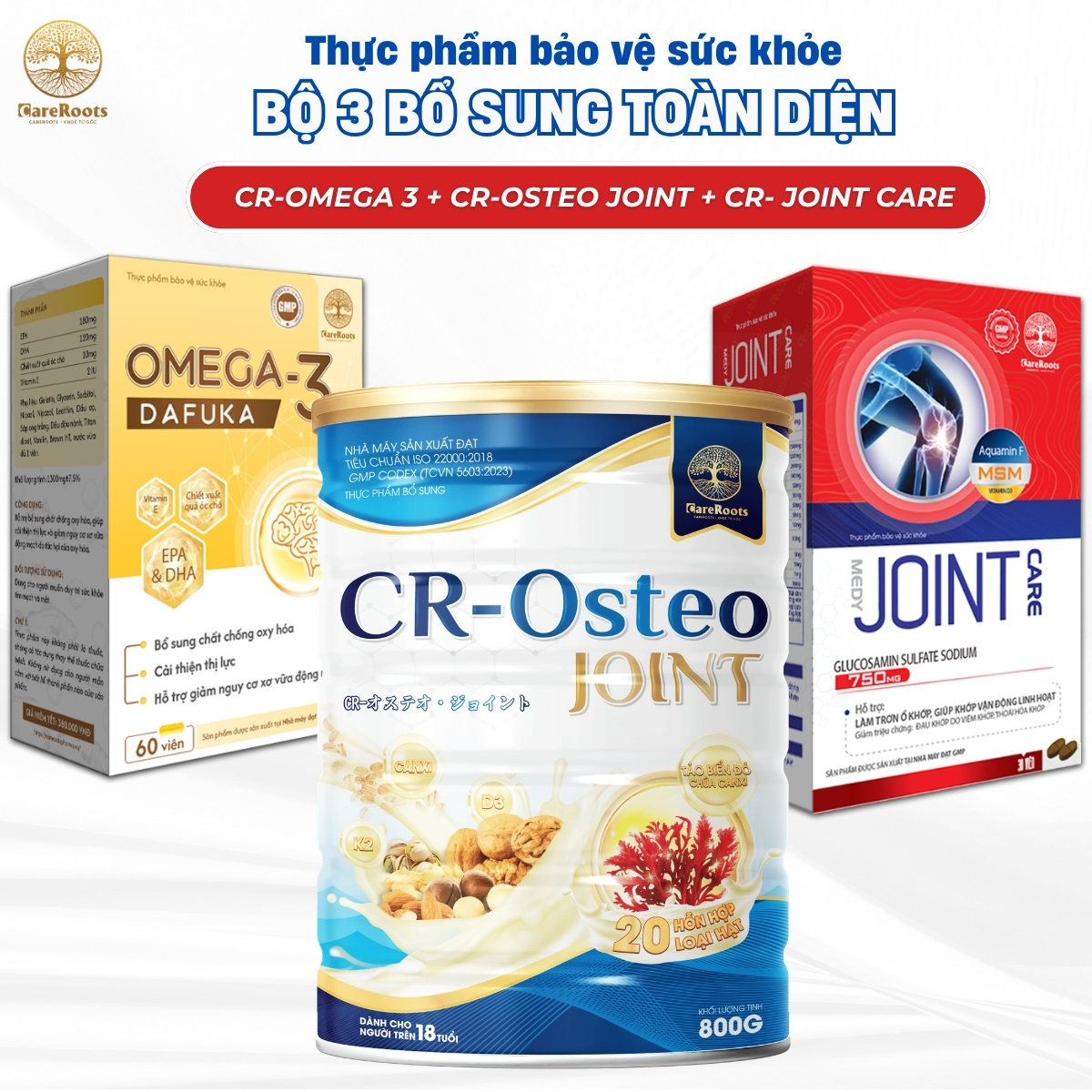 BỘ 3 VÀNG 360 ĐỘ TOÀN DIỆN Osteo Joint + Joint Care + Omega 3 xây xương. hỗ trợ đẩy lùi thoái hóa, đau sụn khớp, mỡ máu cao