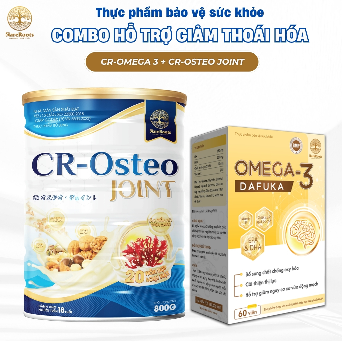 Combo Hỗ Trợ Giảm Thoái Hóa: CR-Omega 3 & CR-Osteo Joint - Bổ Sung Canxi Hữu Cơ Anh Quốc, Hỗ Trợ Khớp Dẻo Dai (Bộ 2 SP) - Giảm Thoái Hóa