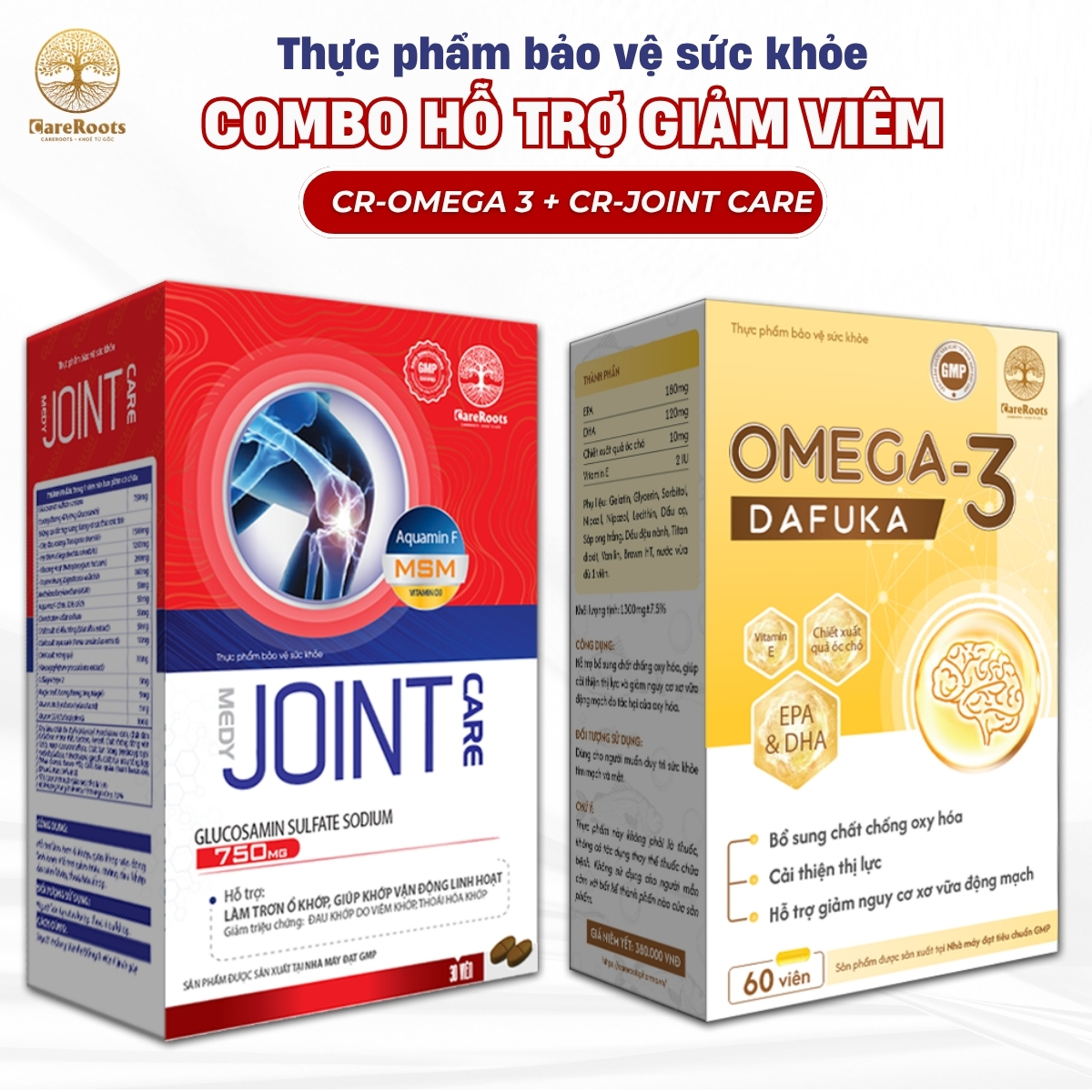 Combo Hỗ Trợ Giảm Viêm: CR-Omega 3 + CR-Joint Care – CareRoots – Phục Hồi Hệ Vận Động Linh Hoạt & Trái Tim Khỏe Mạnh