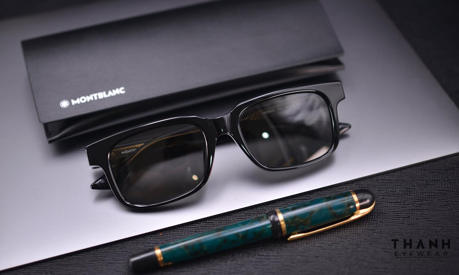 Kính râm Montblanc Men's MB0383S 005 Square Black Grey