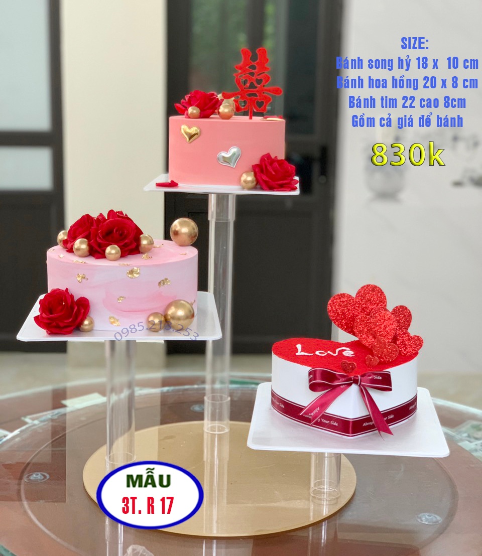 Bánh fondant cưới màu trắng trang trí hoa tươi 3 tầng rời | Bánh kem cao cấp