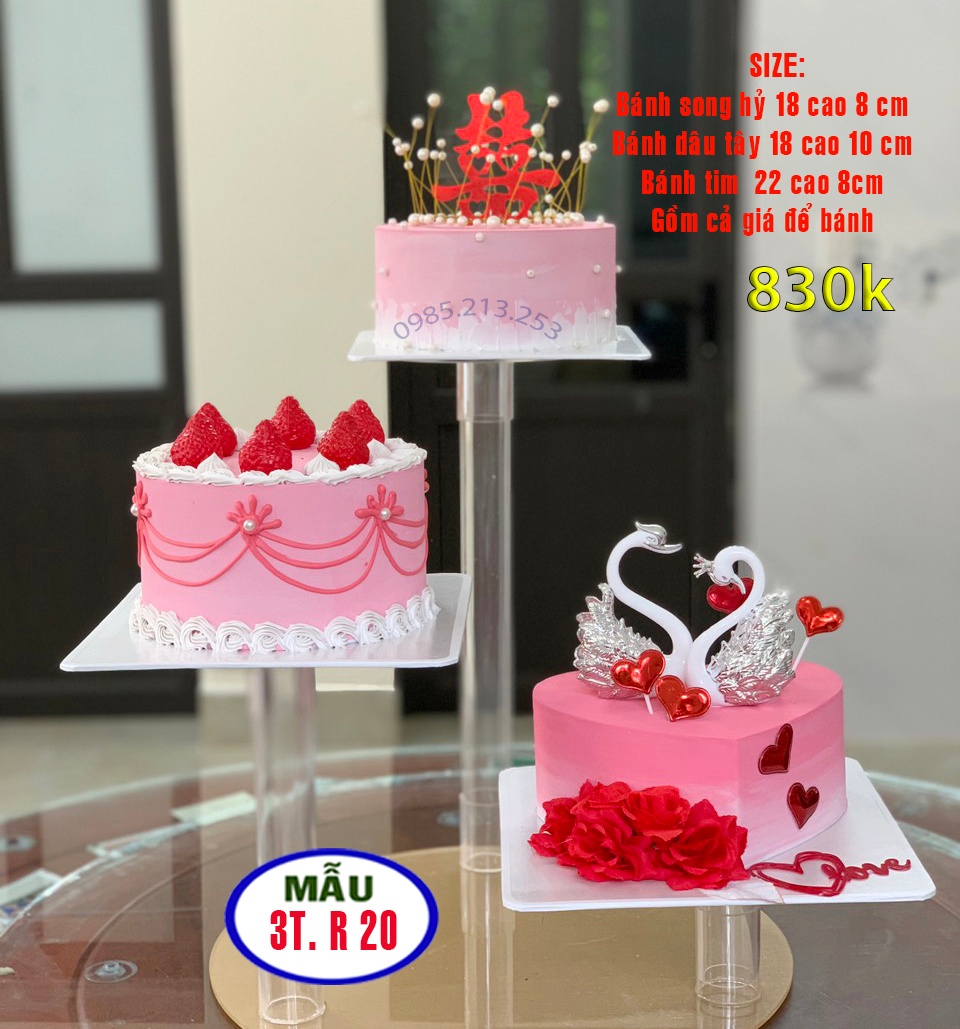 BCH18 - Bánh Cưới Hoa Màu đỏ 2 Tầng Hạnh Phúc | Ngọc Mỹ Bakery