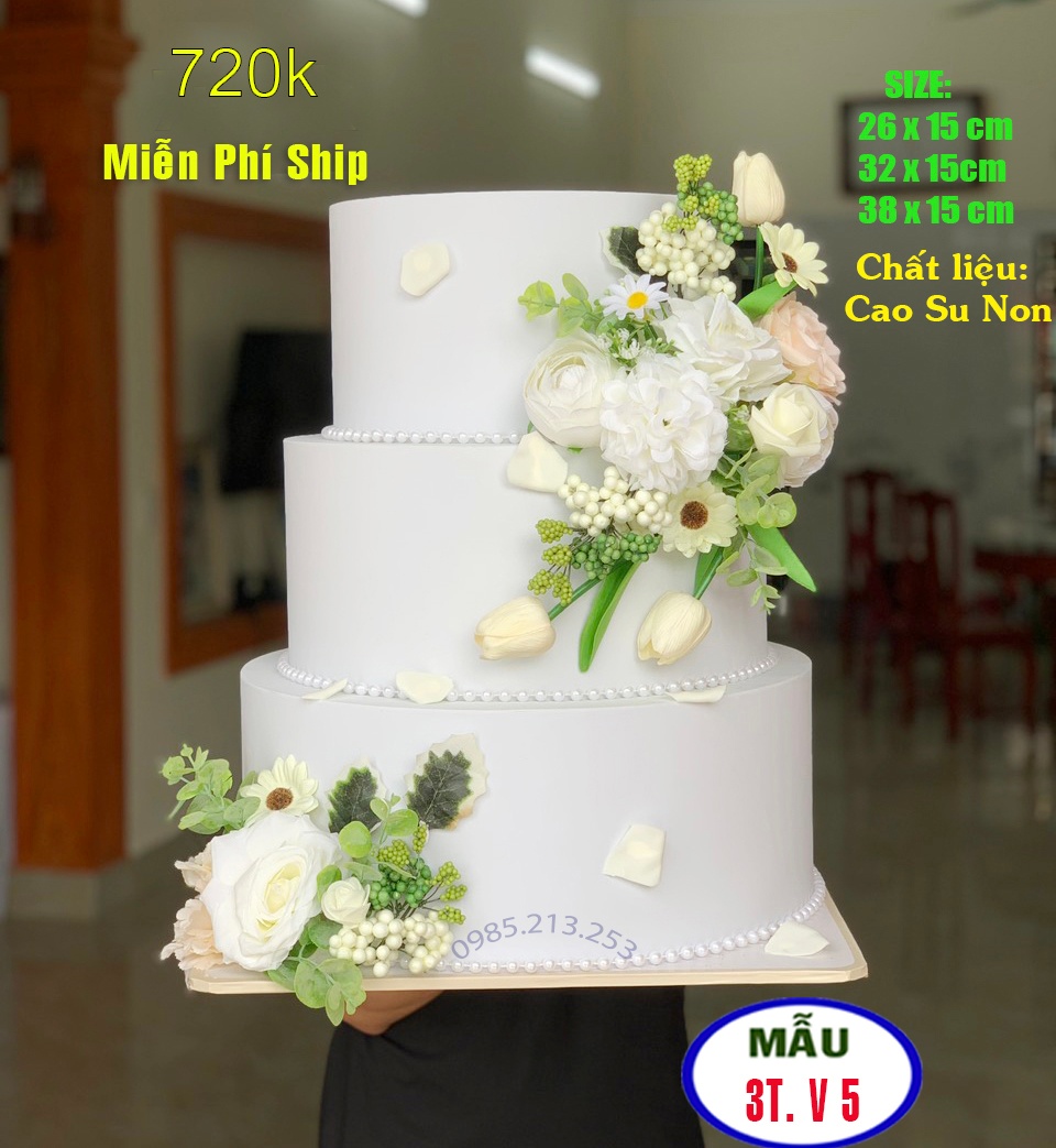 bánh cưới 3 hoa tuylip tầng bánh giả , mô hình trưng bày tiệc cưới , nhà hàng sang trọng , hiện đại