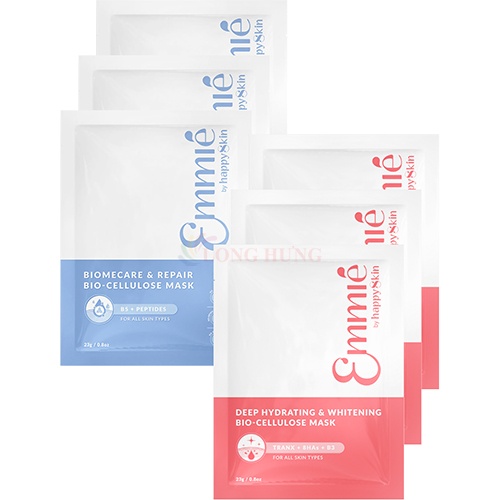 Combo mặt nạ Emmié By Happyskin Deep Hydrating & Whitening Bio - Cellulose Mask (3 miếng) + mặt nạ Emmié By Happyskin B5 Complex (3 miếng)