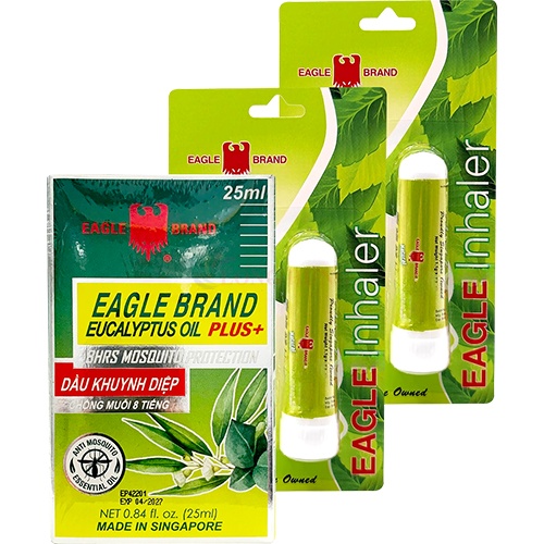 Combo Dầu khuynh diệp con ó Eagle Brand Eucalyptus Oil Plus+ (25ml) + Ống hít thông mũi con ó Eagle Inhaler (1.1g) - 2 ống