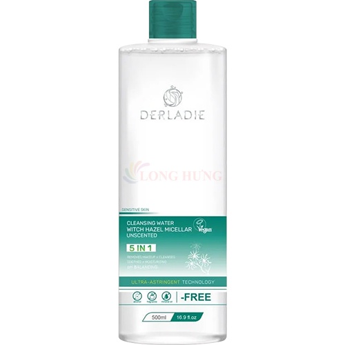 Nước tẩy trang Derladie Cleansing Water Witch Hazel Micellar Unscented giúp làm sạch sâu cho da mụn (500ml)