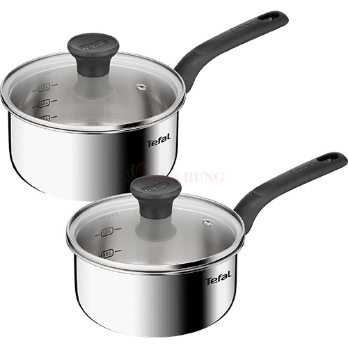 Nồi cán dài/quánh Inox liền khối có nắp Tefal Starter (16cm x 1.5L/18cm x 2.2L)