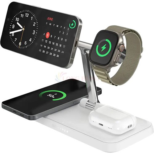 Đế sạc không dây HyperJuice Next Magnetic Charging Stand Qi2 4-in-1 Portable Travel HJ3004WHGL