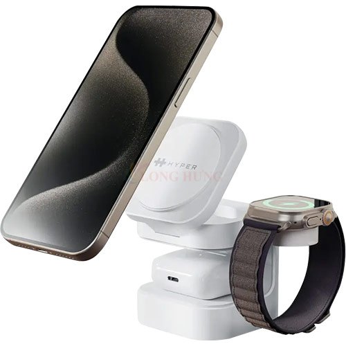 Đế sạc không dây HyperJuice Ultra-Portable Qi2 3-in-1 Magnetic Charging Stand HJ3320WHGL