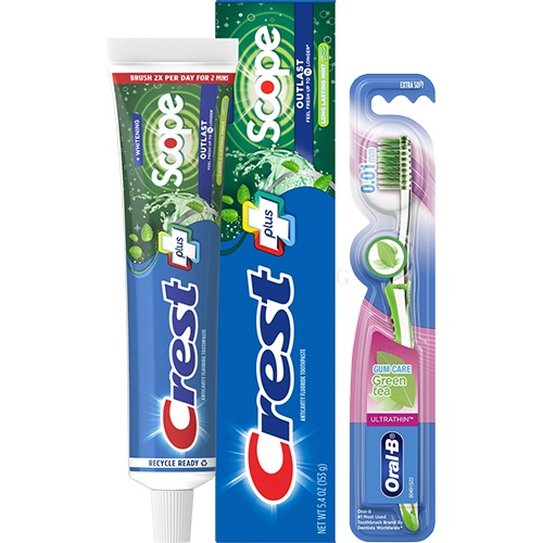 Combo Kem đánh răng Crest Plus (153g) - Scope + Bàn chải tay Oral-B Gumcare (Trà xanh)
