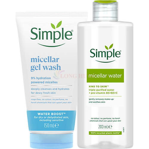 Combo Sữa rửa mặt Simple Micellar Gel Wash (150ml) + Nước tẩy trang Simple Micellar Water (200ml)
