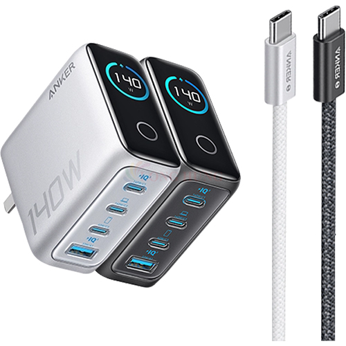 Combo cốc sạc Anker Zolo Fast Charging 1USB 3Type-C 140W + Cáp USB Type-C to Type-C PD 3.1 B2697