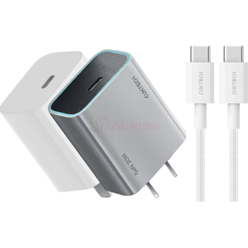Combo cốc sạc Cuktech GaN 1C 30W + Cáp USB Type-C to Type-C A18C