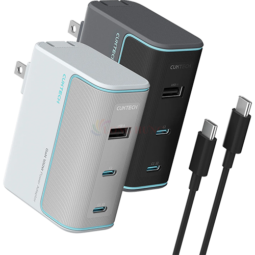Combo cốc sạc Cuktech GaN 1USB 2Type-C 100W + Cáp USB Type-C to Type-C AD1003US