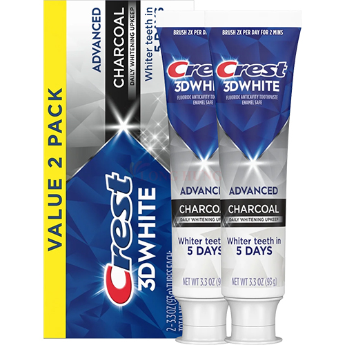 Combo kem đánh răng Crest 3D White Advanced Charcoal (93g x 2)