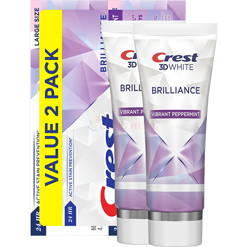 Combo kem đánh răng Crest 3D White Brilliance Vibrant (130g x 2)