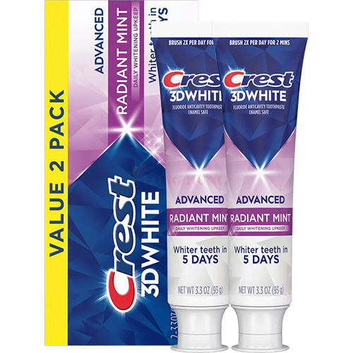 Combo kem đánh răng Crest 3D White Radiant Mint (93g x 2)